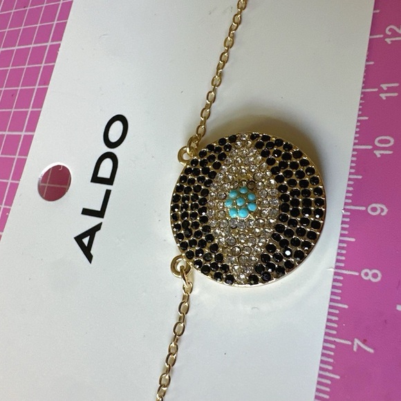 Aldo gold tone devil eye diamonds paved NECKLACE COLLIER 21” inches adjustable - Picture 2 of 4
